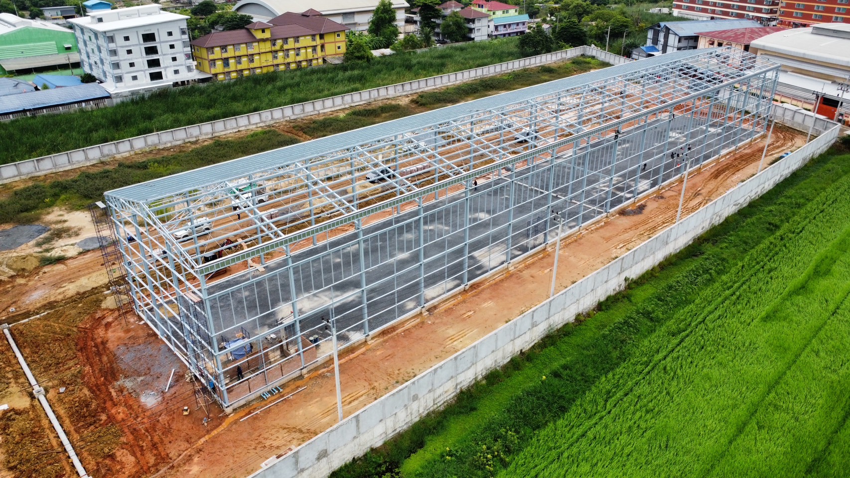Steel structure warehouse aerial view